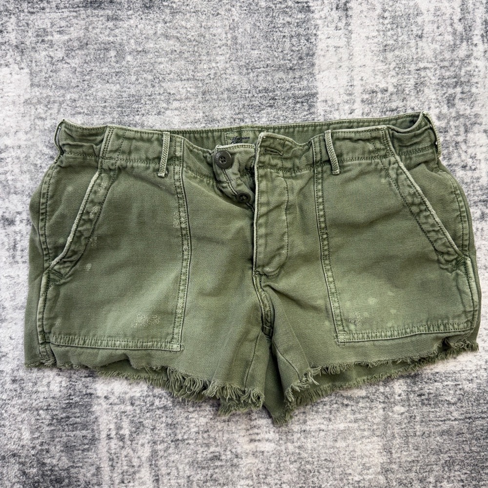 American Eagle Micro Mini Shorts Womens 6 Green Utility Button Fly Cheeky Cutoff